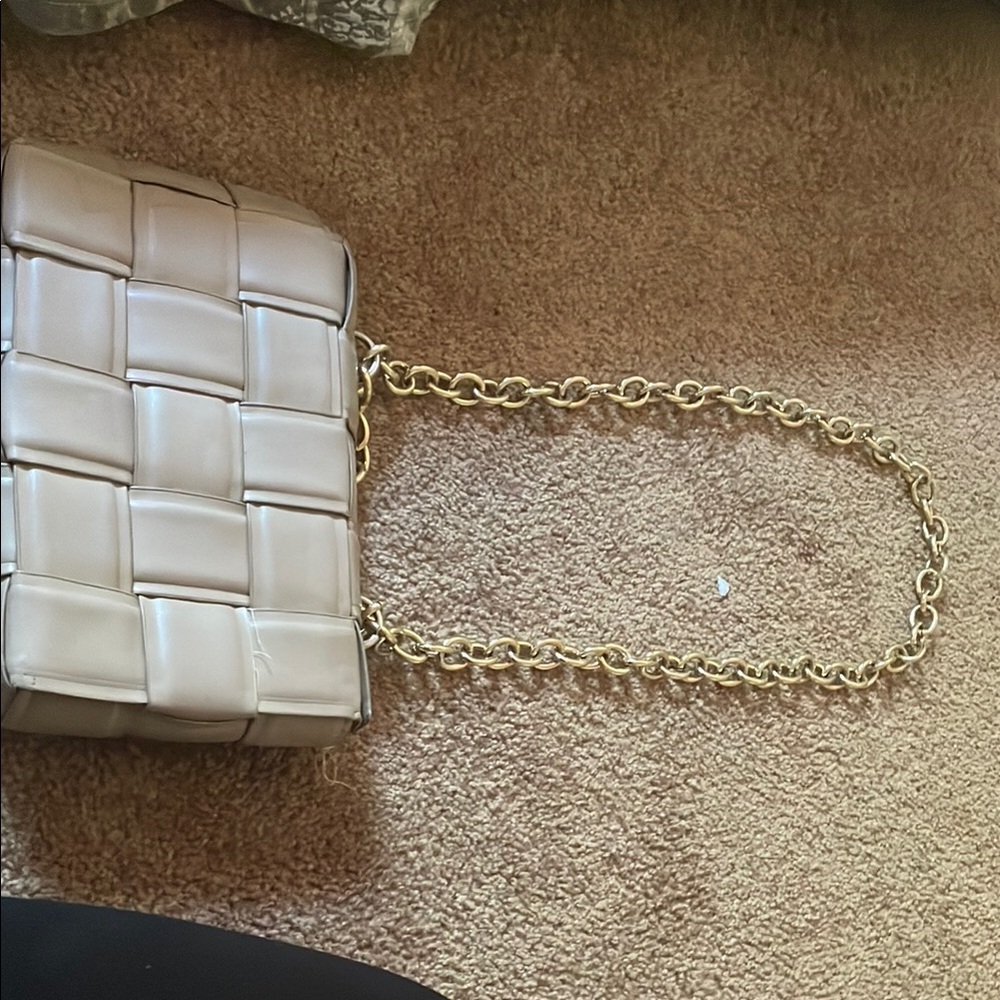 Elegant Tan Woven Chain Bag
